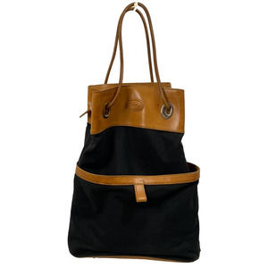 Tod's Black Nylon and Brown Leather Draw Cord Bucket Bag EUC